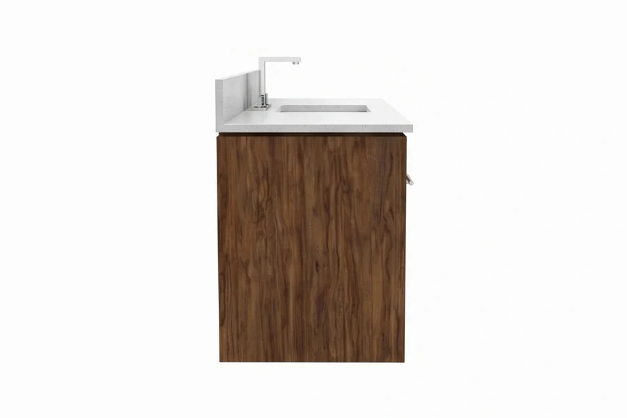 Sleek wide-drawer vanity counter showcasing a seamless, elongated drawer front for a clean architectural look