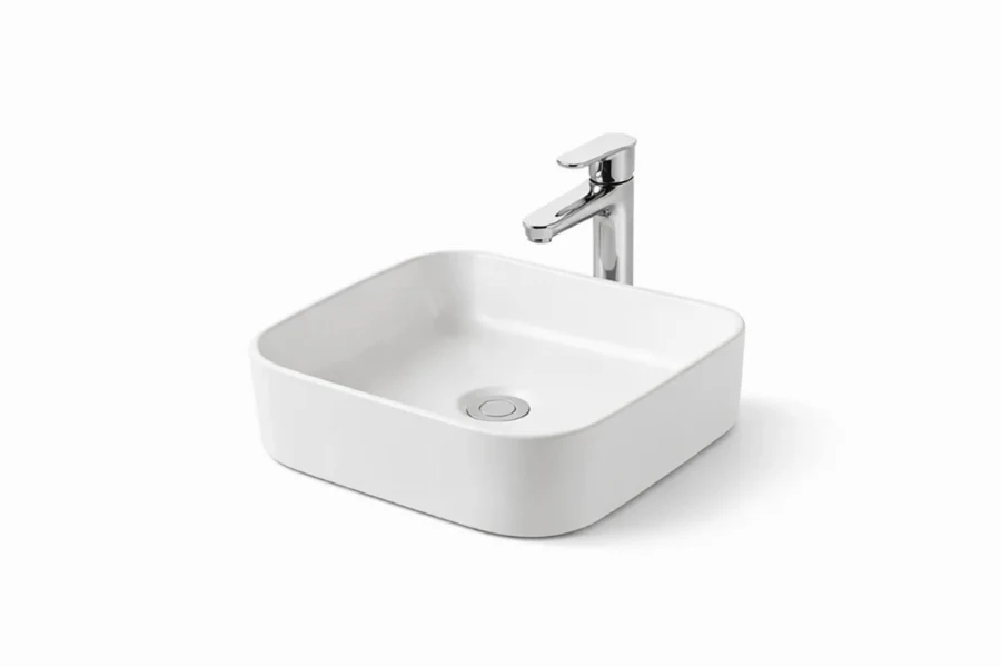 Sleek square basin with a cushioned-edge design, blending geometric structure with smooth, fluid lines