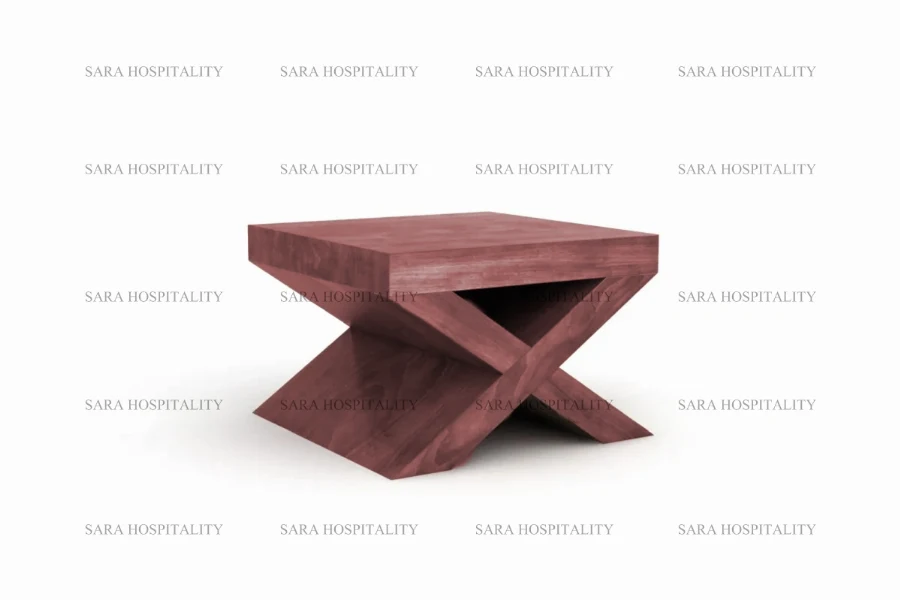 Sleek architectural side table showcasing interlocking geometric supports and a refined, thin-profile silhouette