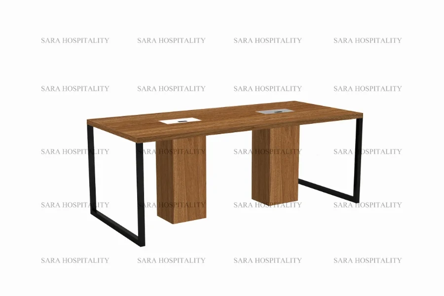 Modern rectangular work table featuring a spacious tabletop and a minimalist, heavy-duty frame