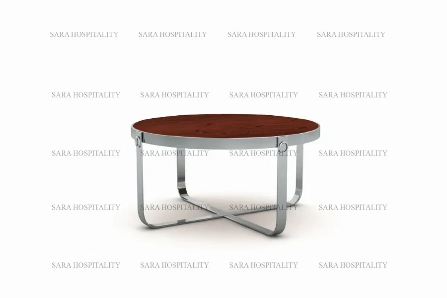 Minimalist round lounge table featuring tapered legs and a sturdy, geometric frame for a balanced look
