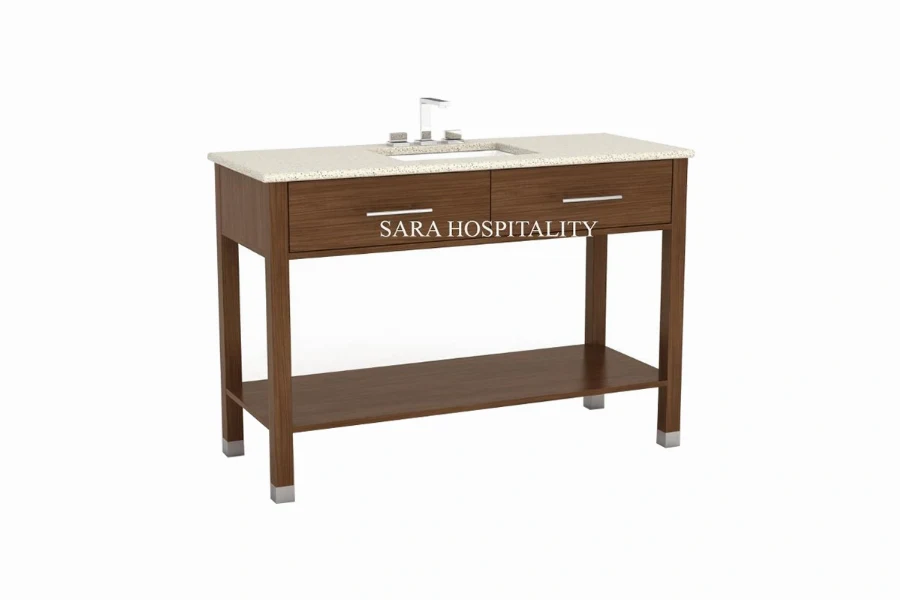 Modern compact open vanity top featuring an integrated space-saving basin and a clean-lined, minimalist framework tailored for smaller bathroom layouts