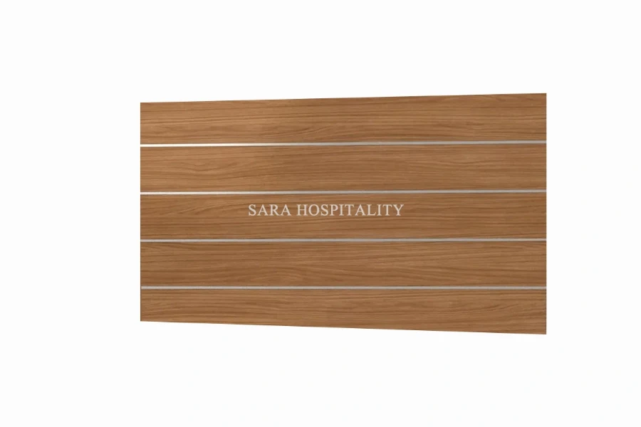 Hospitality headboard with dual-tone woodgrain finish and horizontal accent panels - 4