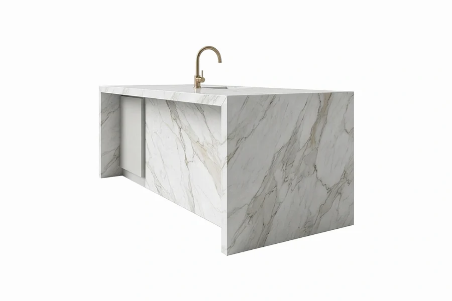 Minimalist extended counter featuring a uniform, high-quality finish and a low-profile aesthetic designed to maximize usable workspace