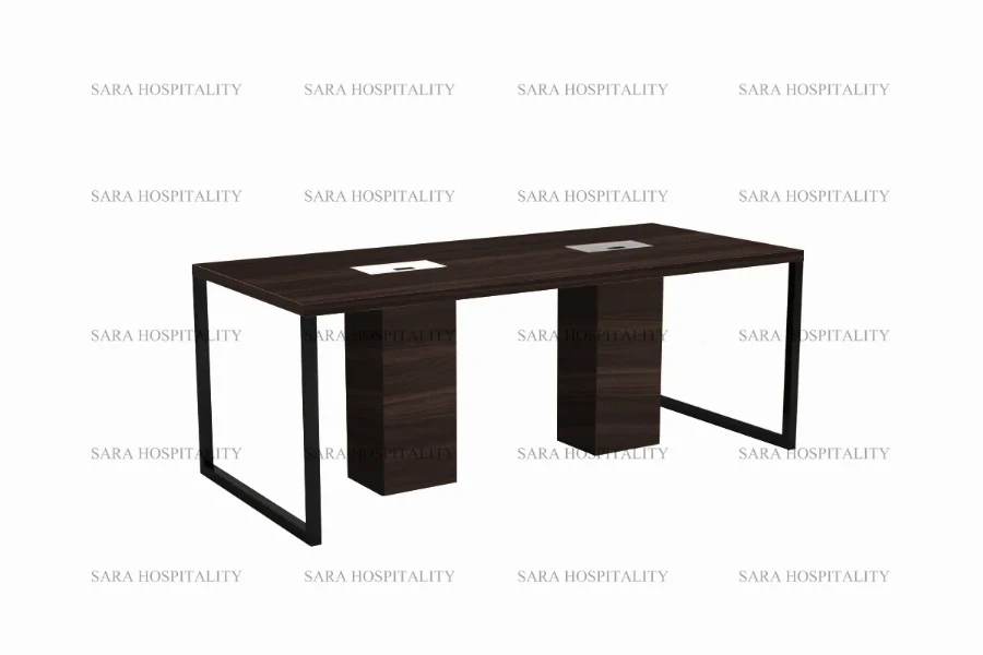 Contemporary professional work table showcasing a slim-profile top and sturdy, geometric metal legs