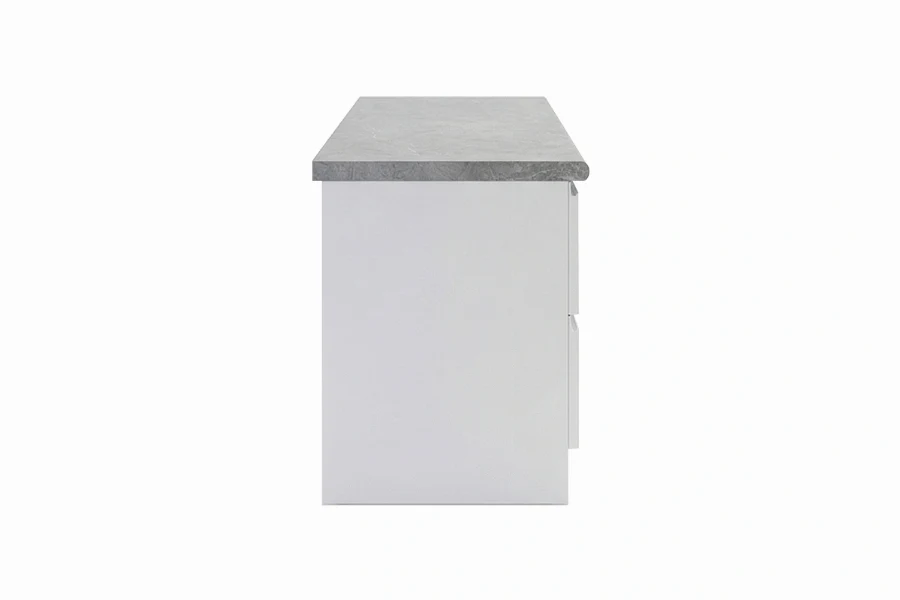 Contemporary heavy-rimmed countertop with a refined, high-profile silhouette that anchors the kitchen island or vanity