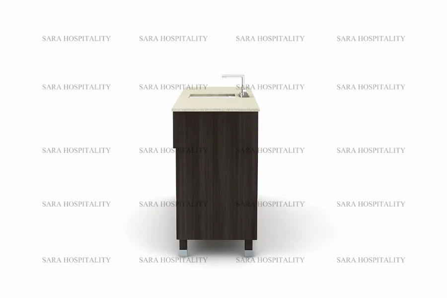 Clean-lined minimal storage vanity base for high-end minimalist resort suites