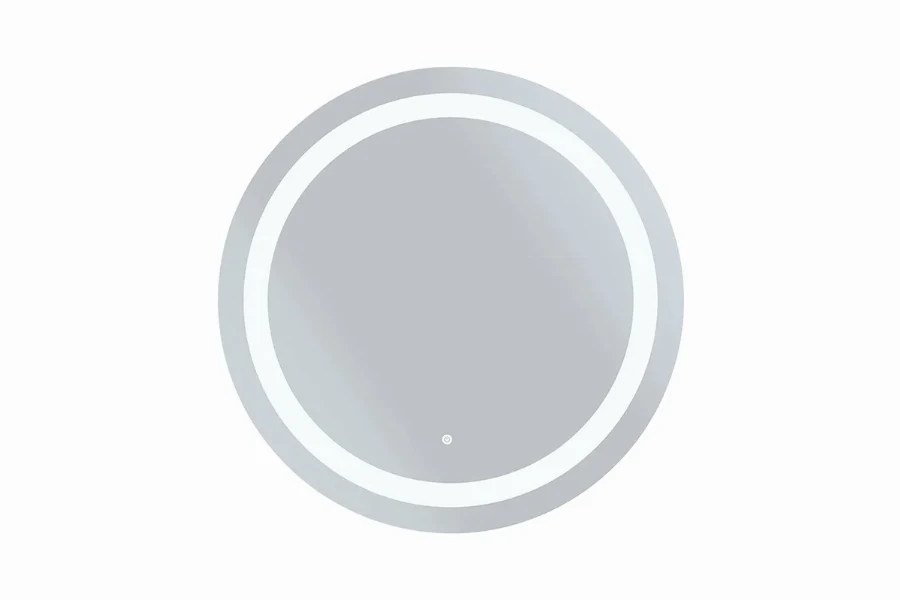 Modern round LED halo mirror featuring a circular backlit glow for luxury hotel bathrooms