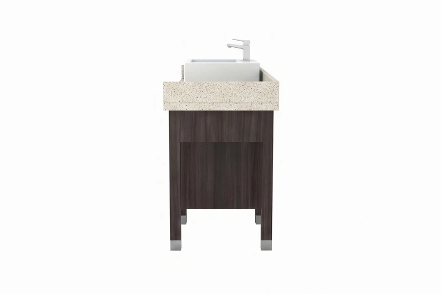 Minimalist solo-basin vanity station offering crisp right angles and a smooth, uninterrupted surface