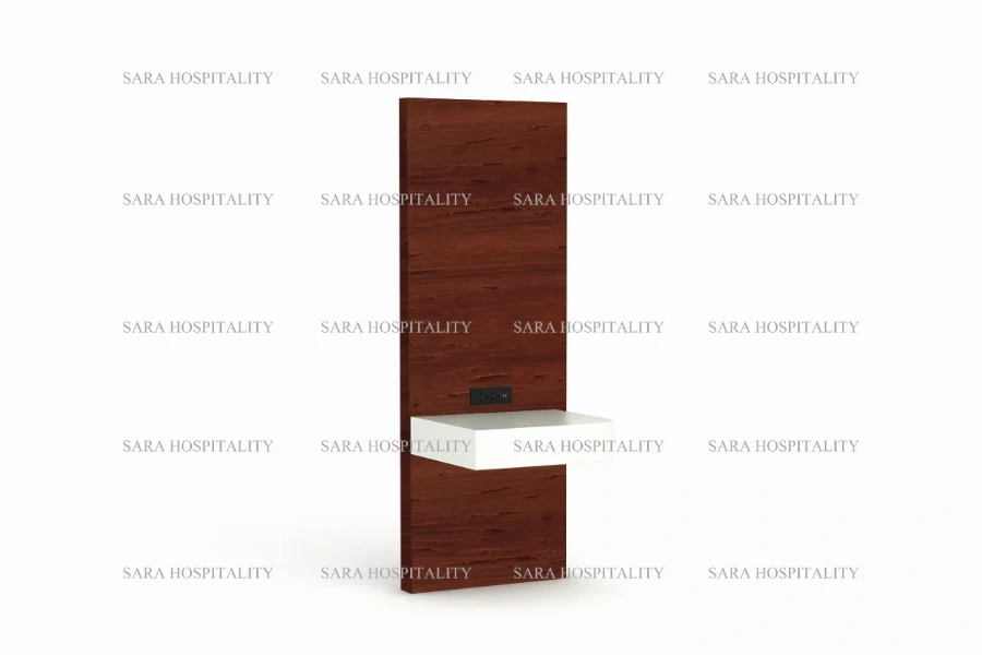 Floating nightstand with white drawer and dark wood panel-5