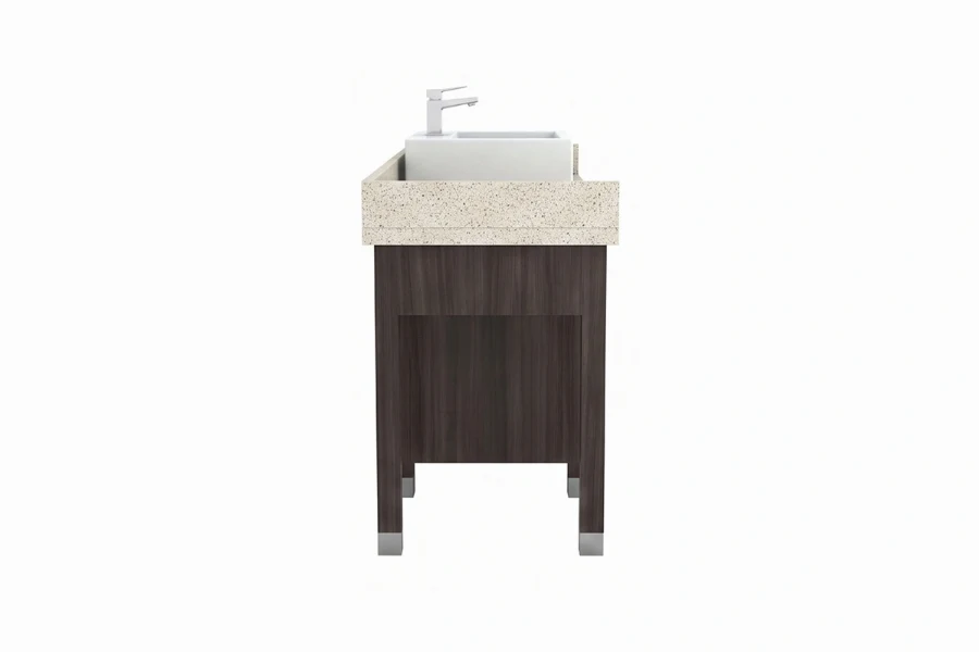 Sleek single-well vanity counter showcasing a minimalist design with generous surrounding deck space