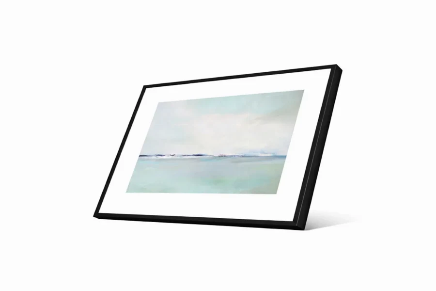 Cinematic coastal print depicting a quiet, sun-drenched beach with soft, airy textures
