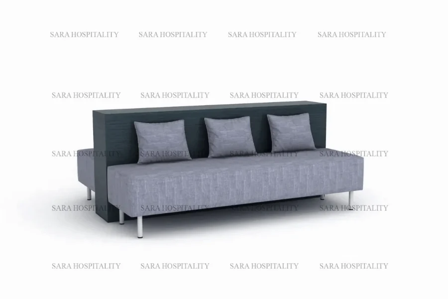 Contemporary upholstered sofa with loose back cushions and clean-lined, squared-off arms