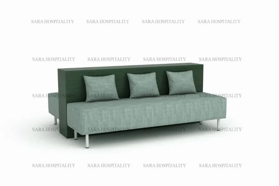 Architectural lounge sofa with neatly tailored back pillows and a deep-seated, comfortable design