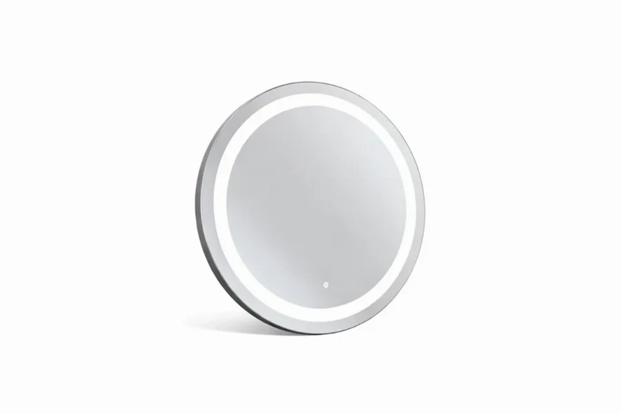 Sleek hospitality-grade circular mirror with integrated halo lighting for boutique suites