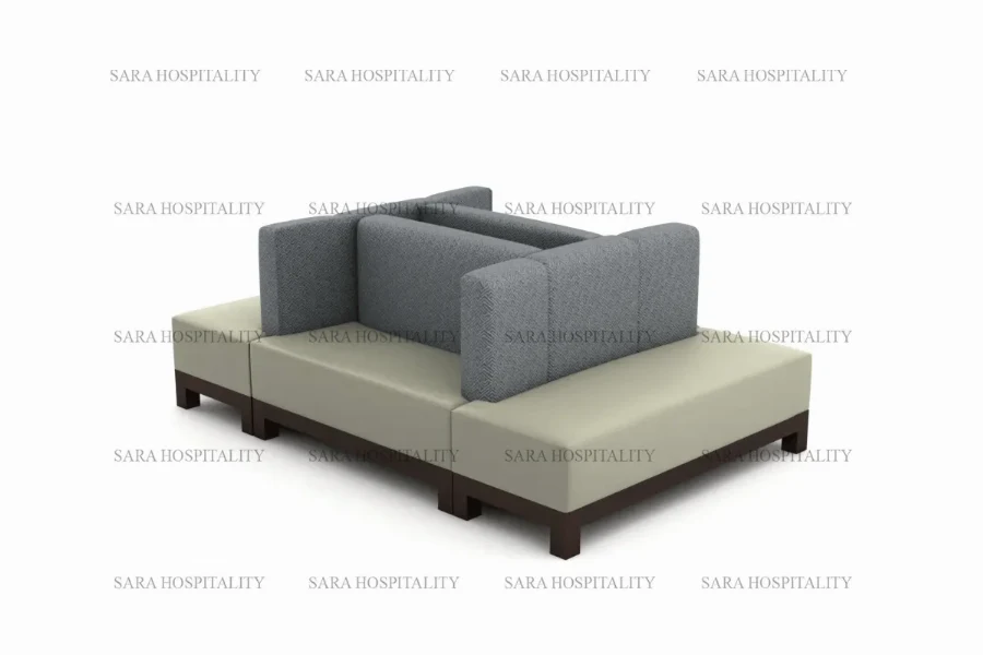 Modern modular lounge sofa featuring deep, plush cushions and a versatile, low-profile configuration