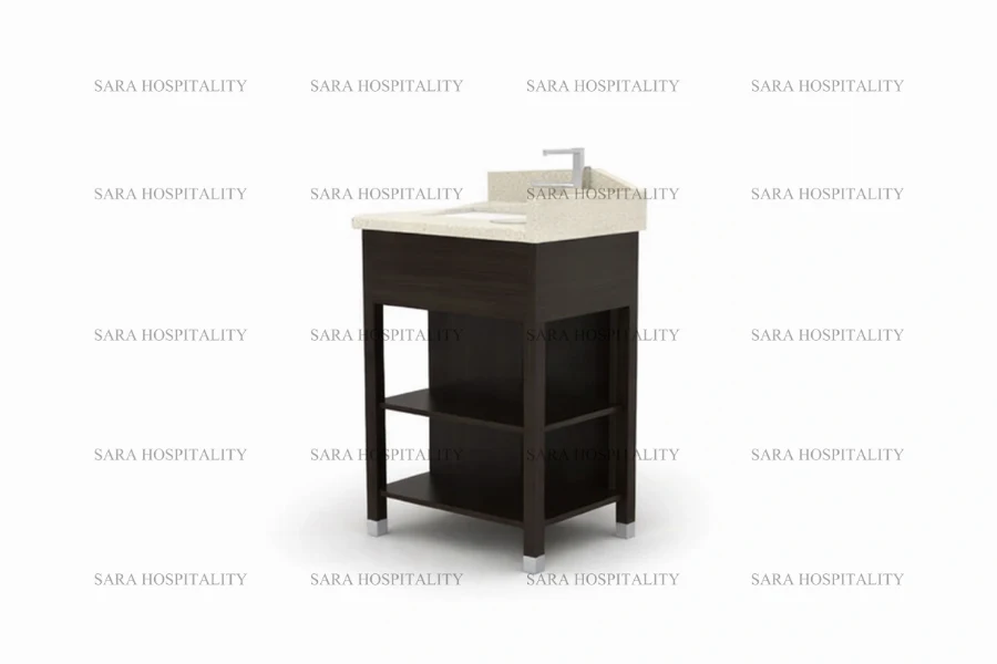 Contemporary grid frame vanity base designed for airy and minimalist guest room ensuites