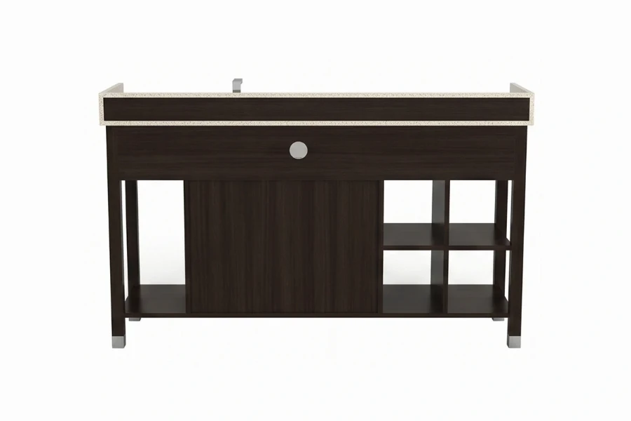 Contemporary open-frame vanity unit with a sturdy monolithic top and a lightweight, airy silhouette