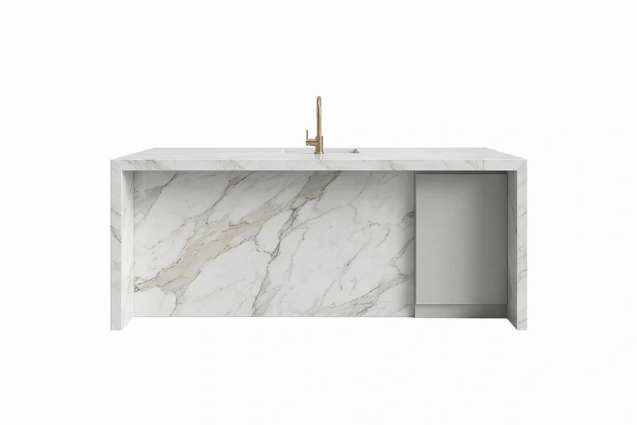 Contemporary overhanging countertop with an integrated seating ledge and a sturdy, monolithic frame that bridges kitchen work and social spaces