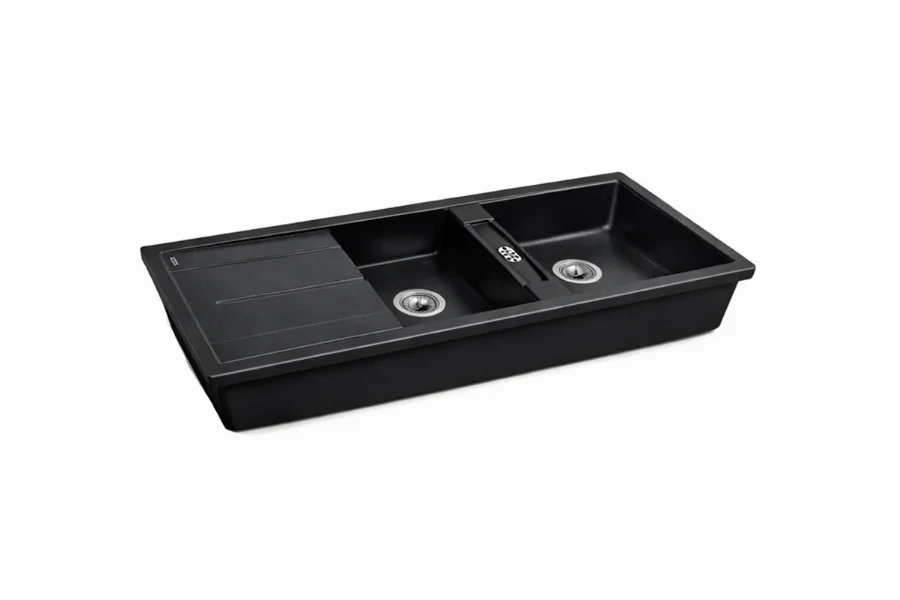 Functional dual-basin kitchen sink featuring equal-sized compartments and a low-profile divider