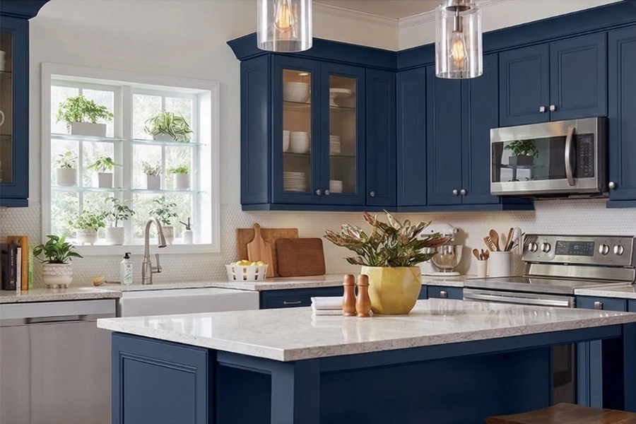 Contemporary classic cabinetry with integrated molding and a sturdy, monolithic frame designed for a sophisticated aesthetic