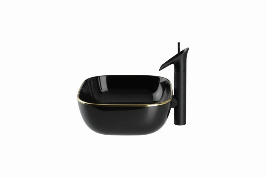 Architectural square basin showcasing a bold, geometric silhouette and a refined minimalist aesthetic