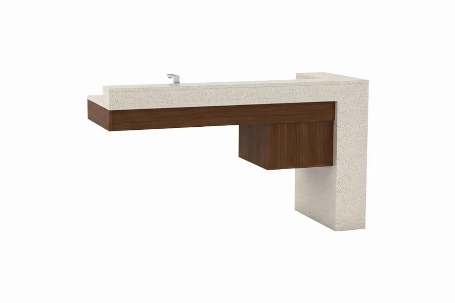 Minimalist floating vanity station featuring a low-profile frame and an uninterrupted visual flow that makes compact bathroom spaces feel larger and more open