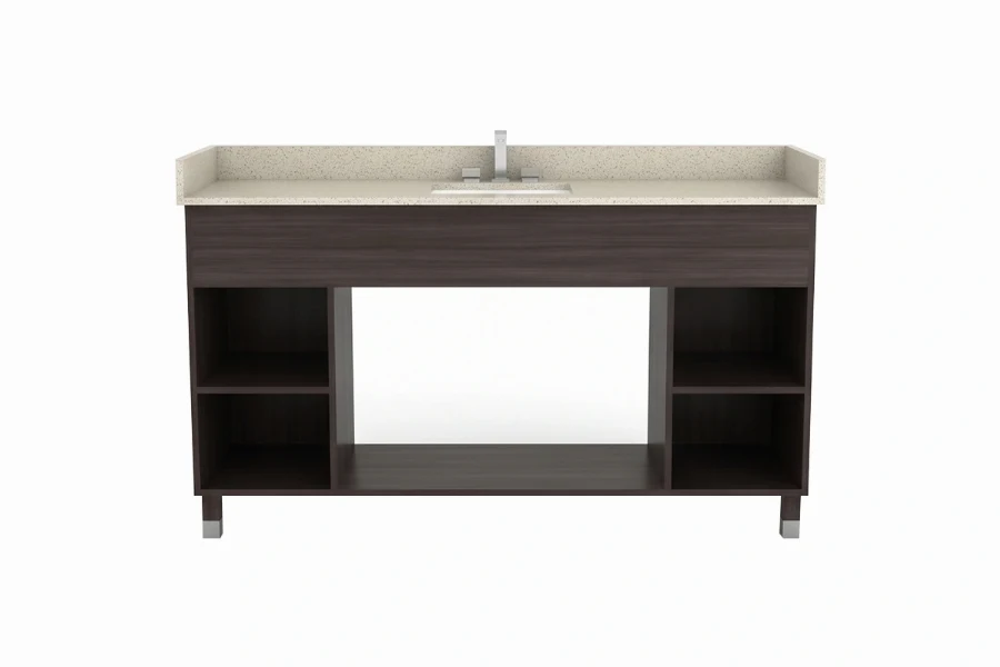 Sleek architectural vanity counter showcasing a symmetric two-drawer layout and a refined, minimalist silhouette for a balanced, upscale bathroom aesthetic