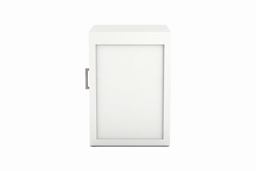 Minimalist right hand bedside table with high durability laminate finish and open lower shelf space