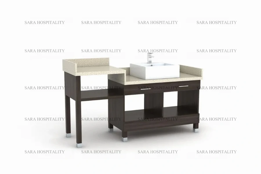 Symmetric dual basin vanity base for spacious luxury hotel ensuite bathrooms