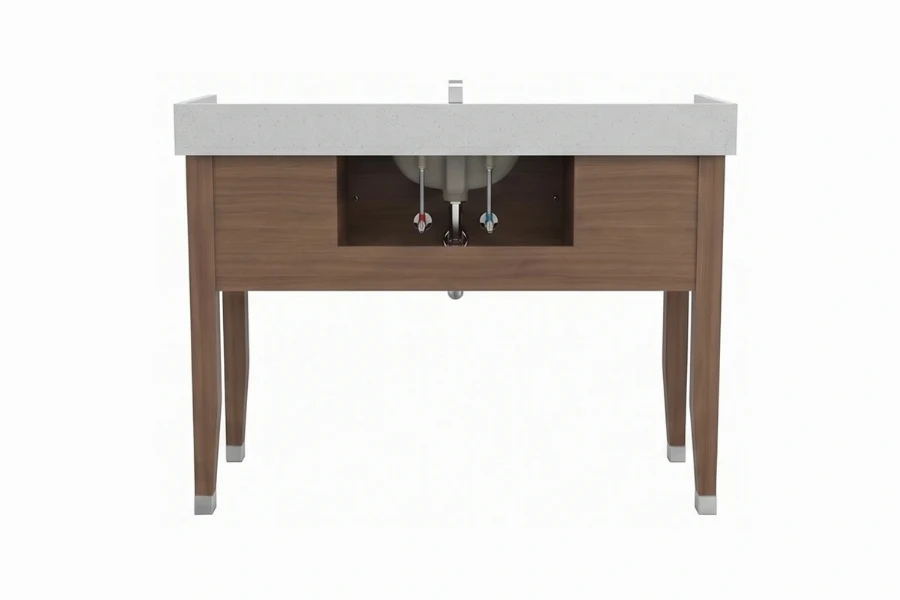 Contemporary thin-edge vanity unit with a lightweight monolithic top and a highly streamlined geometric silhouette