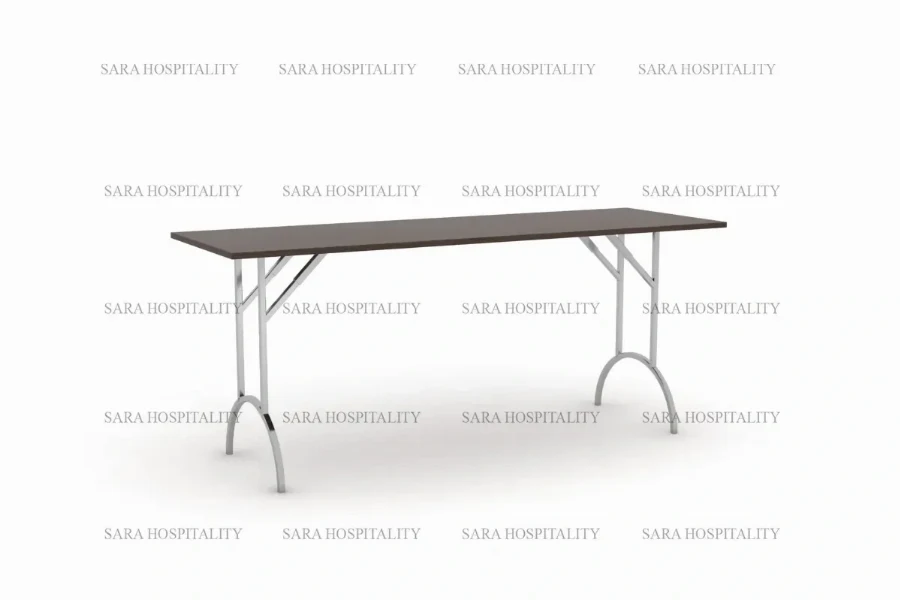 Modern folding utility table featuring a durable, high-density surface and a collapsible heavy-duty frame for easy storage