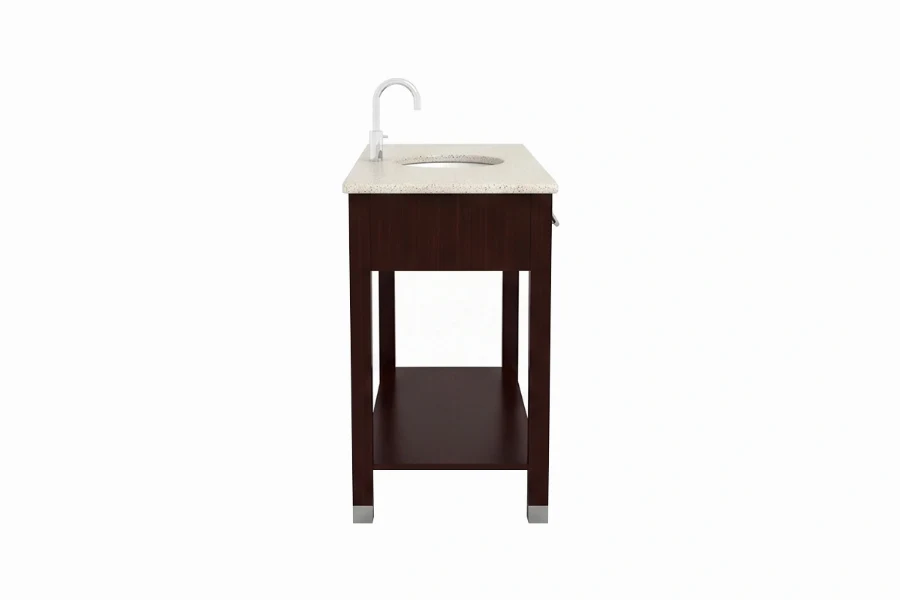 Contemporary straight-edge vanity unit with a sturdy, monolithic top and a flush, square-front design that maximizes surrounding counter space