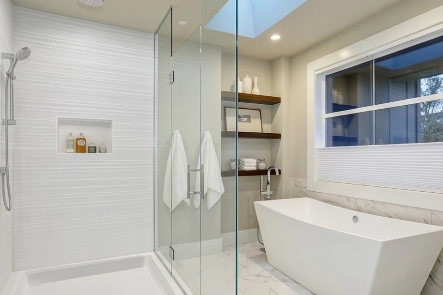Minimalist diamond-fit surround station offering a crisp geometric backdrop and clean vertical lines tailored for corner walk-in setups