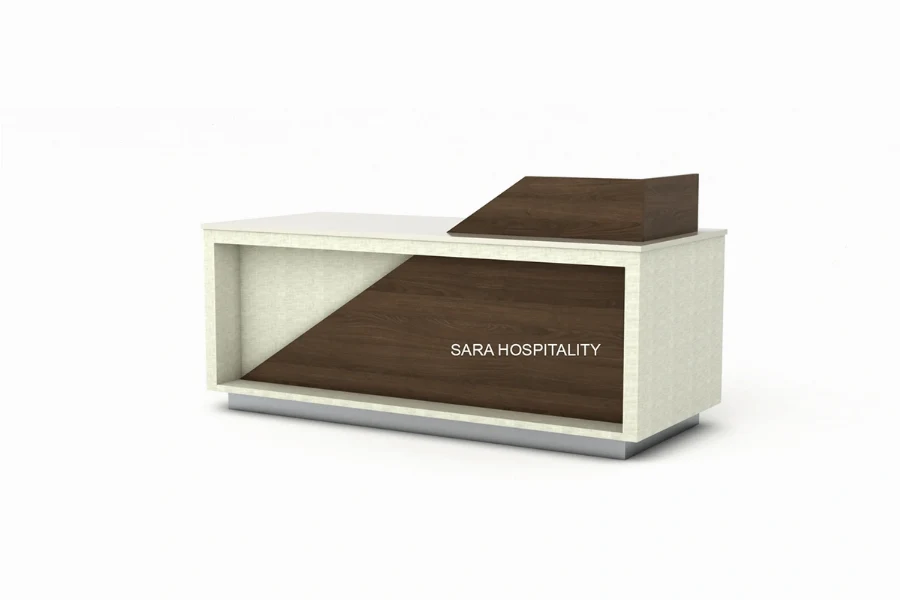 Modern Angled Modular Desk: Multi-segment geometric design built to adapt seamlessly to expansive lobby layouts