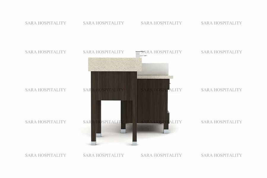 Double sink vanity unit in a professional hospitality finish for upscale suites
