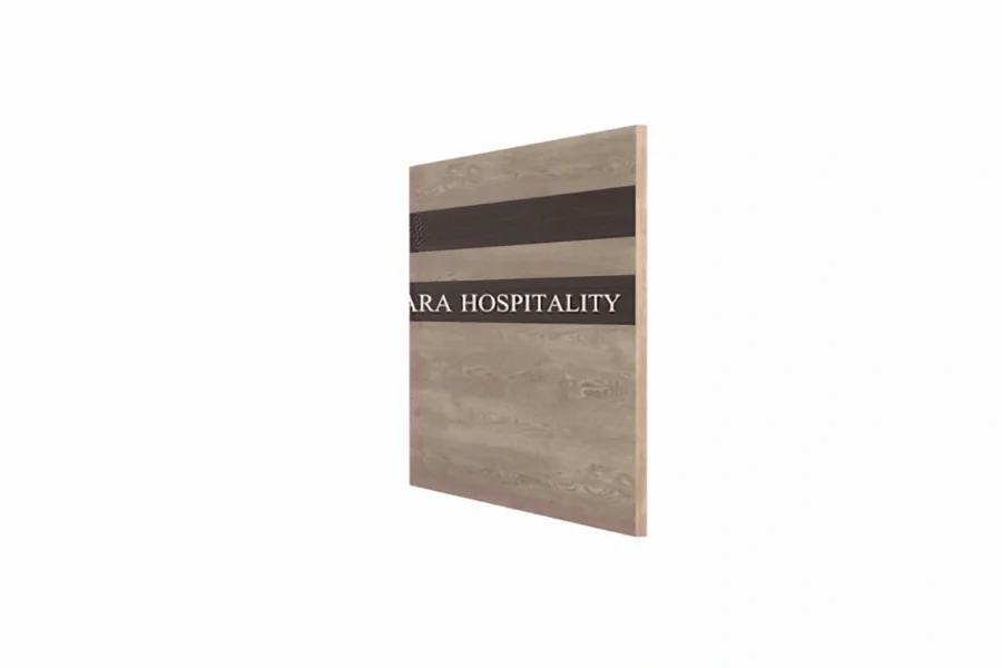 Hospitality headboard with woodgrain finish and horizontal metal inlays - 4