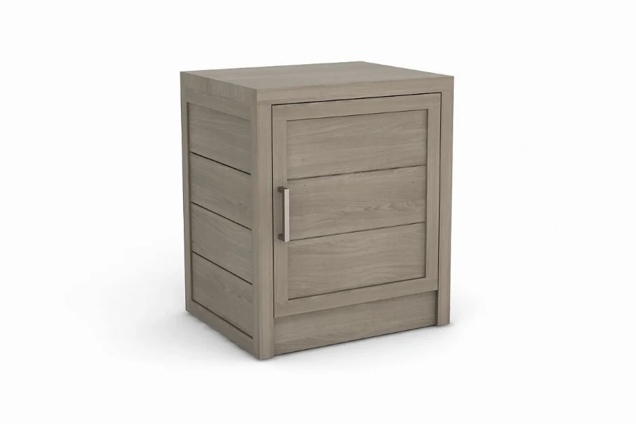 Modern Single-Door Nightstand: Clean wood-grain build featuring a right-hinged cabinet door for easy right-side bedside access