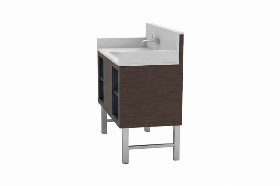 Minimalist practical vanity station offering a deep-well basin and an efficient, ultra-narrow outer border