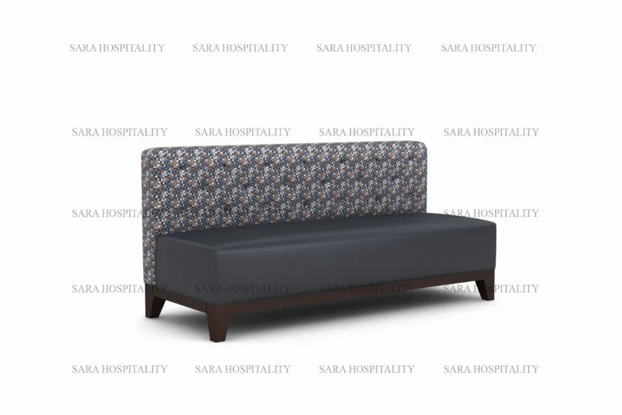 Modern upholstered bench featuring a plush, cushioned seat with clean-lined tailoring and sleek metal legs