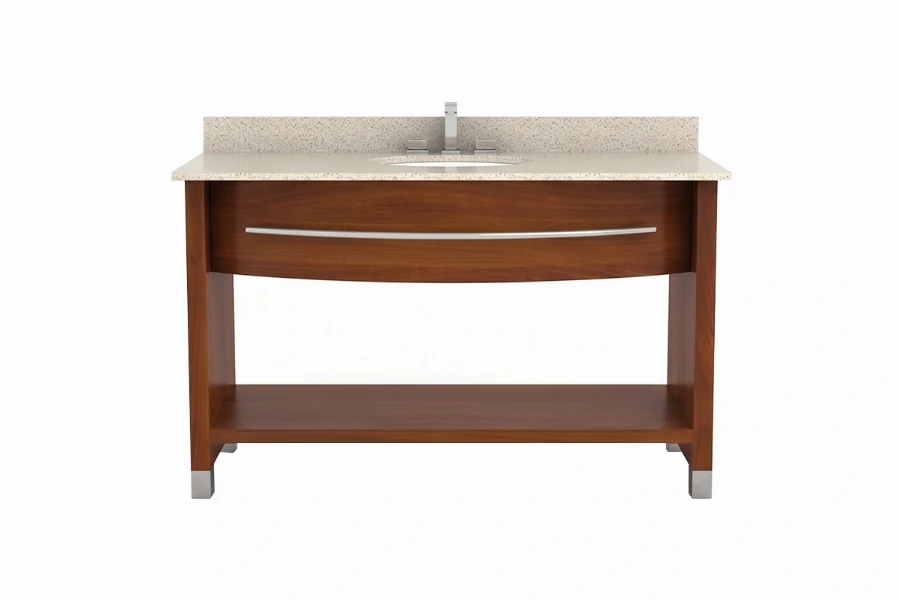 Sleek architectural vanity counter showcasing a smooth, flush apron-front facade and a refined, minimalist silhouette for a seamless look
