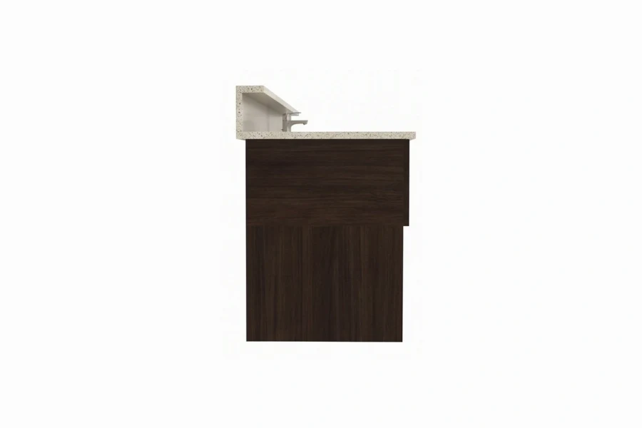 Sleek architectural wall-hung vanity showcasing a clean-lined, open-underneath silhouette and a refined, minimalist aesthetic to maximize bathroom floor space