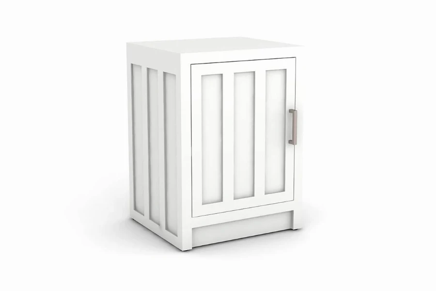 Modern bedside cabinet with a left hand door featuring clean lines and accessible bedside storage
