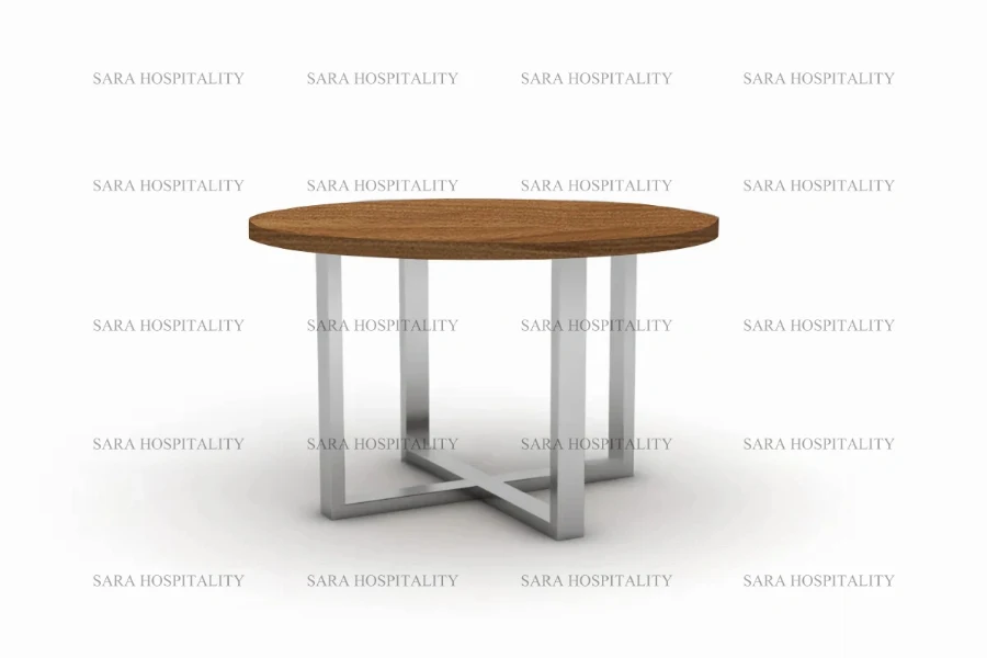 Sleek cross-base table showcasing an X-frame support system and a clean-lined, minimalist silhouette