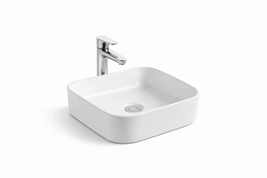 Modern square vessel sink featuring gently rounded corners for a softened, contemporary silhouette
