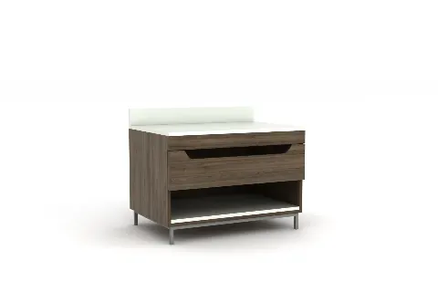 Modern hotel luggage bench with drawer and open shelf-2
