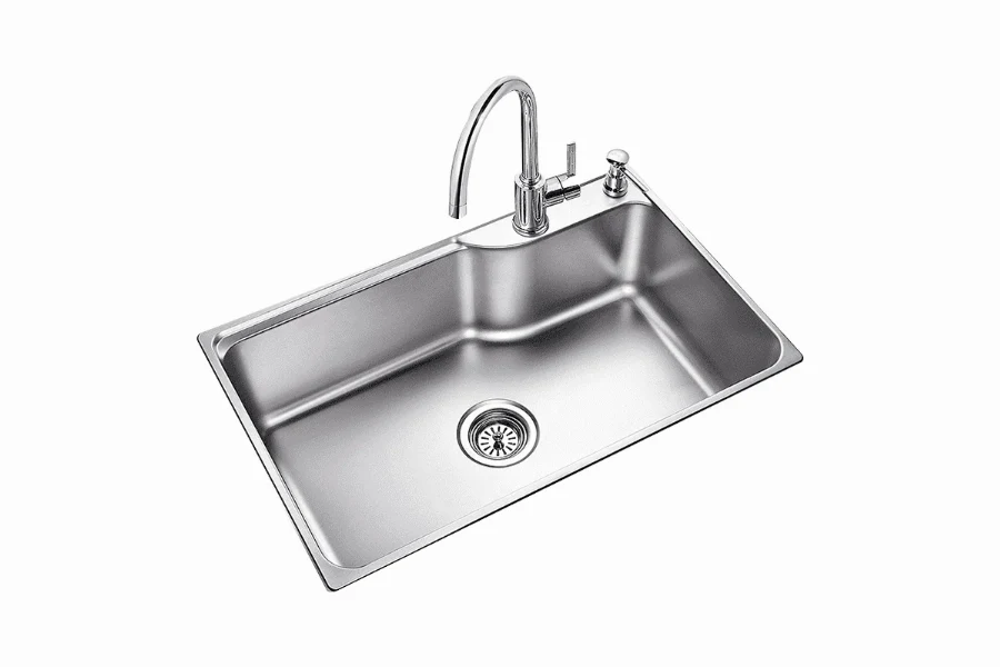 Modern single-bowl kitchen sink featuring a unique angled interior for superior drainage and a contemporary look