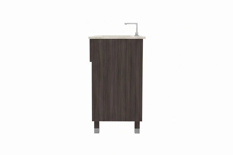 Minimalist geometric vanity station featuring a low-profile counter surface and an uninterrupted visual flow across its premium, full-coverage storage doors