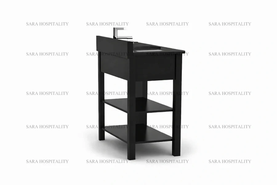Contemporary straight edge vanity base designed for minimalist boutique hotel suites