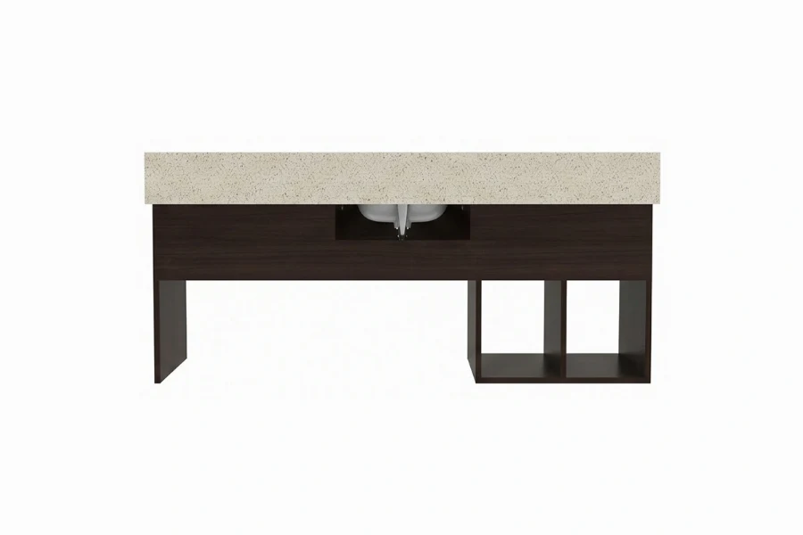 Sleek architectural wall-hung vanity showcasing a clean-lined, open-underneath silhouette and a refined, minimalist aesthetic to maximize bathroom floor space